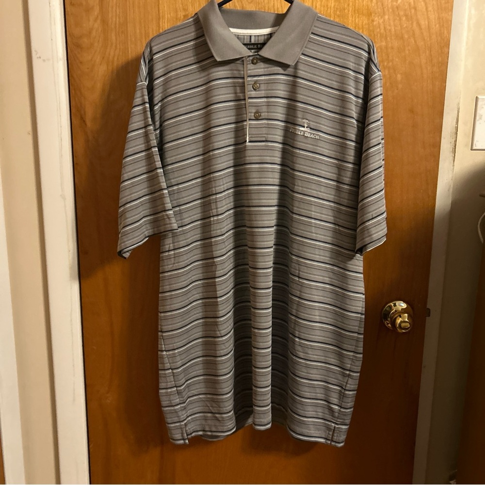 Pebble Beach Men's Striped Polo Shirt - Gray